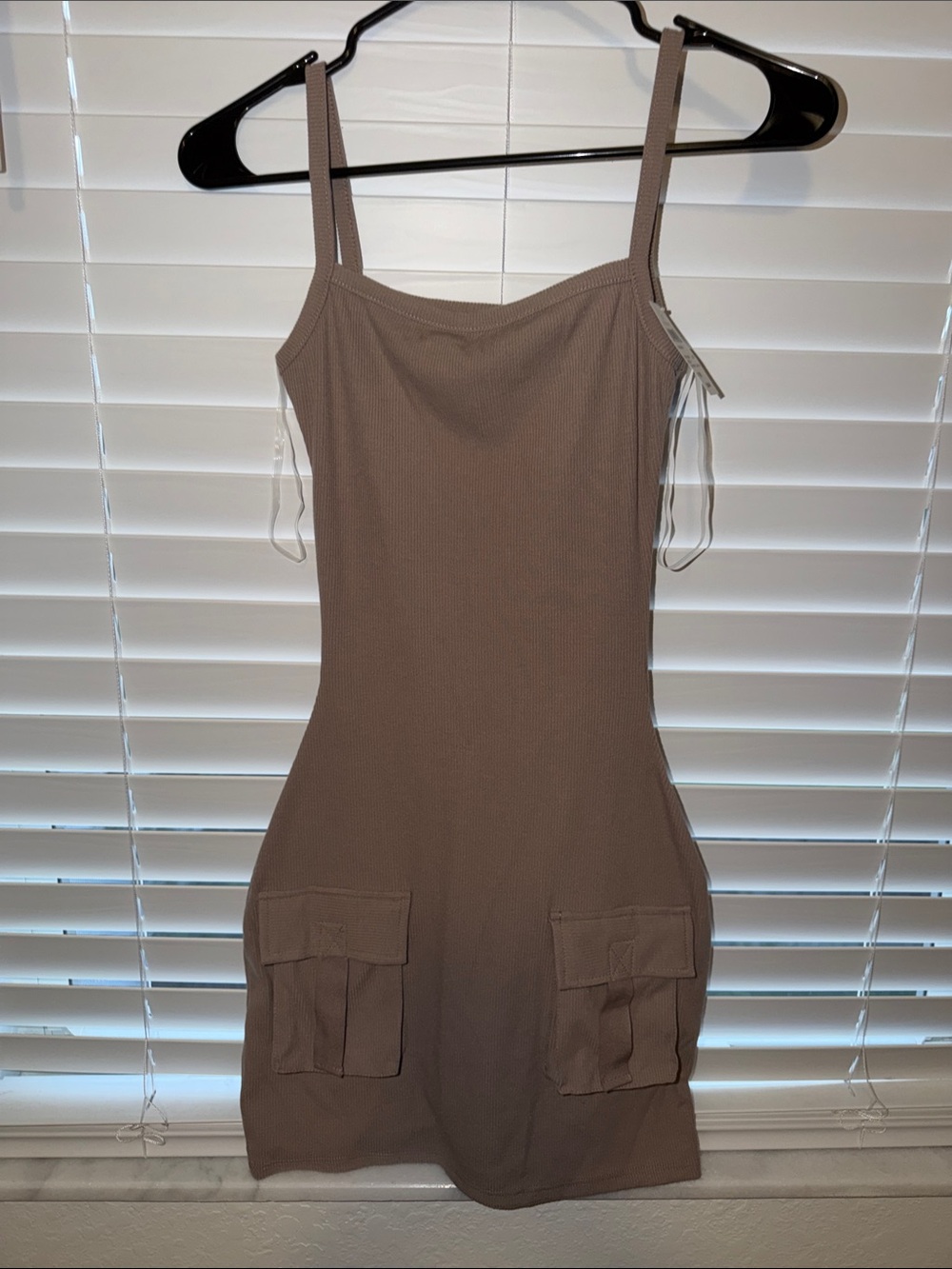 Windsor Taupe Ribbed Cargo Pocket Mini Dress